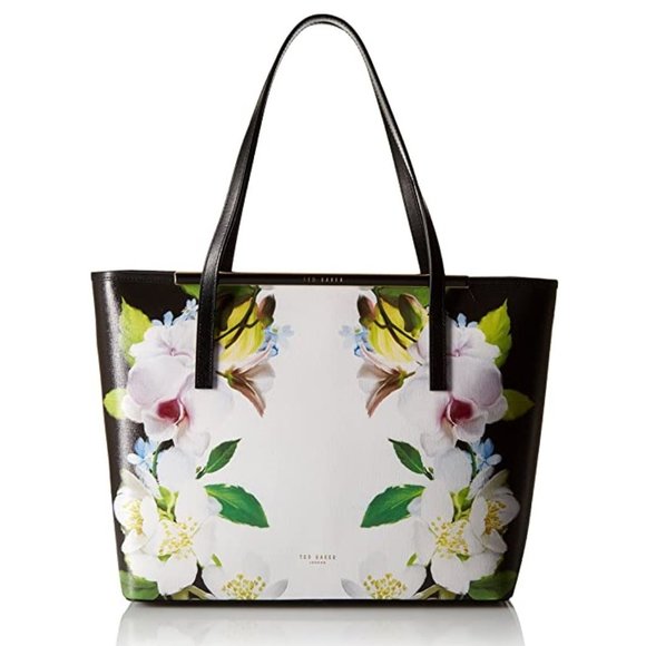 NWT Ted Baker London Leather Shopper Shoulder Tote Bag w/ Clutch Black Floral - Picture 4 of 9